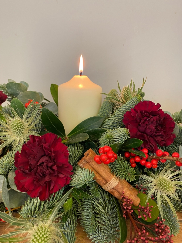 Christmas Linear Table Centrepiece with candle