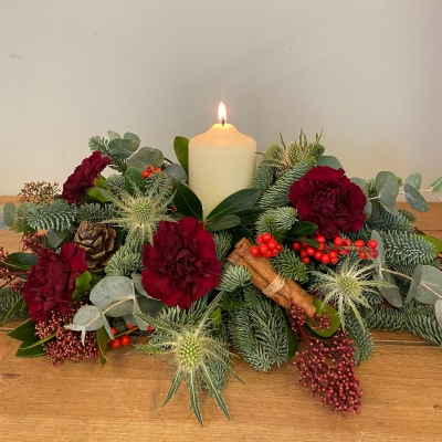 Christmas Linear Table Centrepiece with candle